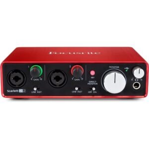 Focusrite Scarlett 2i2 2 ème Gen USB Interface Audio avec Pro Tools, Rouge - 2 Mic Pres