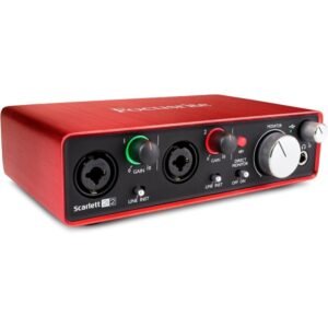 Focusrite Scarlett 2i2 2 ème Gen USB Interface Audio avec Pro Tools, Rouge - 2 Mic Pres